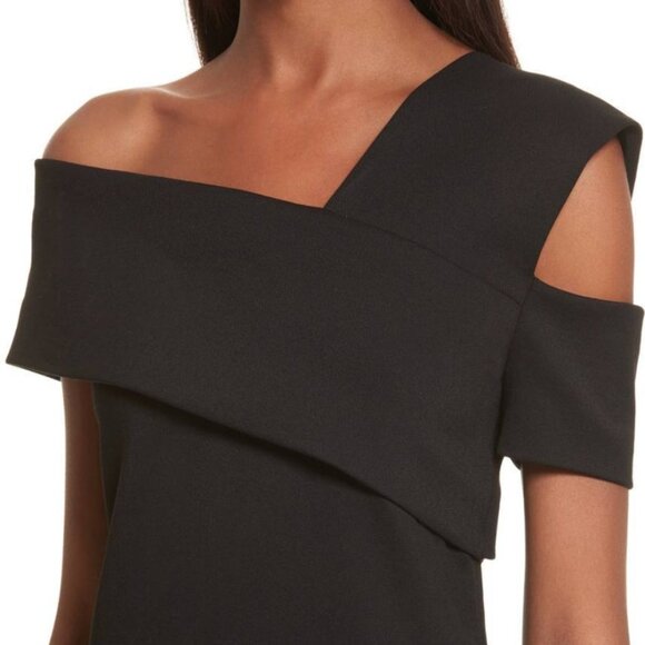 $495 Helmut Lang Black Wool Asymmetric Scuba Cut-Out Dress size 8 - Picture 2 of 9